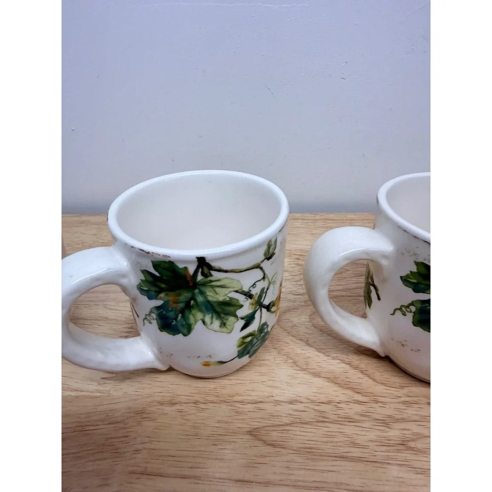 Pier 1 Imports Pumpkin Patch Ironstone Mugs Set of 5 Fall Harvest Coffee Cups#68
